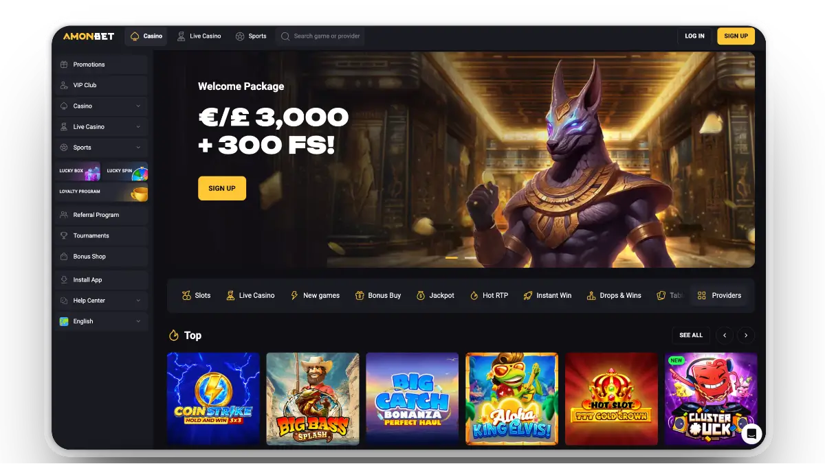 AmonBet Casino Main page offers